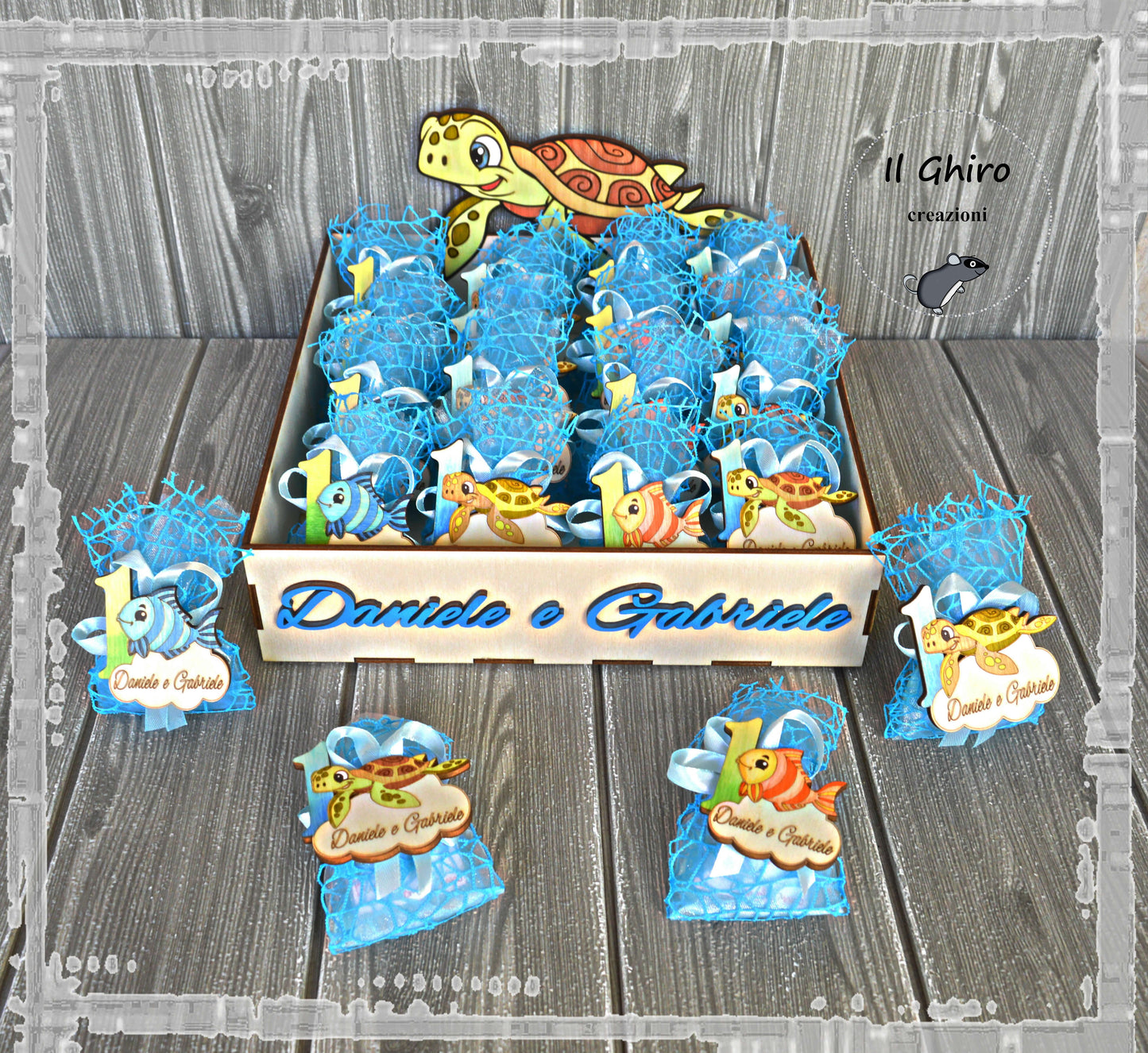 Sacchettino con Calamita e Numero Dipinta Tartaruga e Pesce