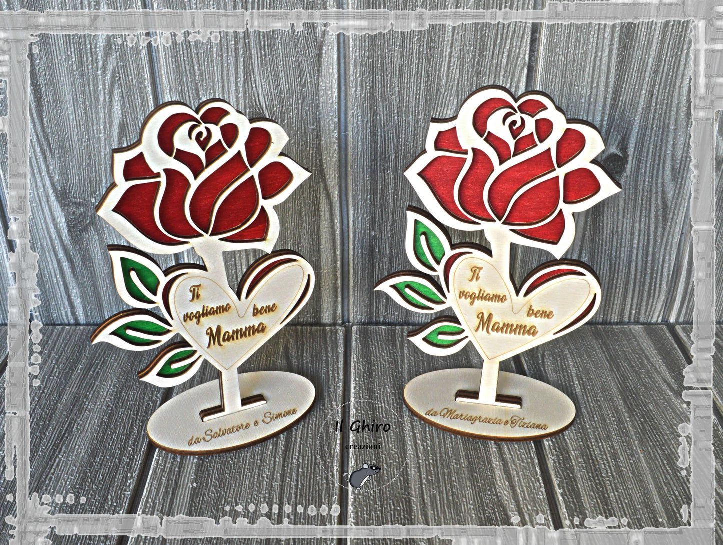 Rosa in Legno con Dedica