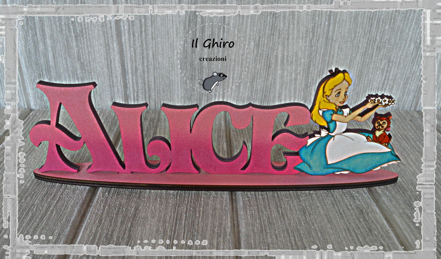 Nome in Legno Dipinto con Alice
