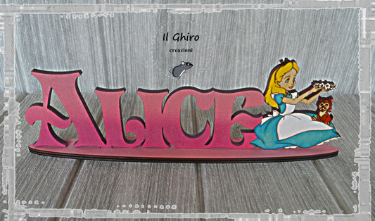 Nome in Legno Dipinto con Alice