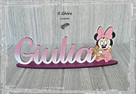 Nome in Legno Dipinto con Baby Minnie