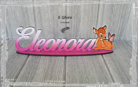 Nome in Legno Dipinto con Bambi