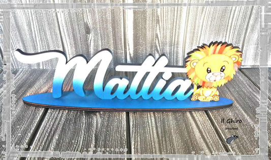 Nome in Legno Dipinto con Leoncino
