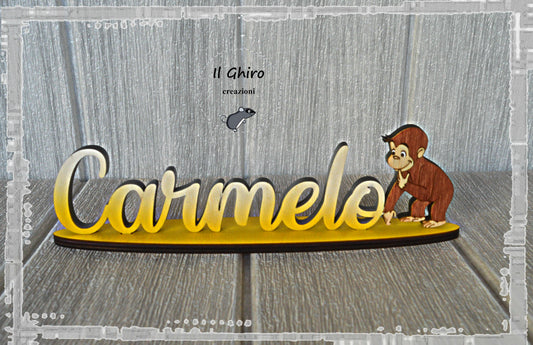Nome in Legno Dipinto con Scimmietta George