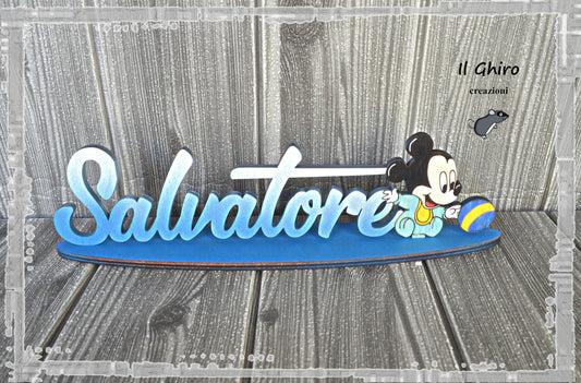 Nome in Legno Dipinto Baby Topolino