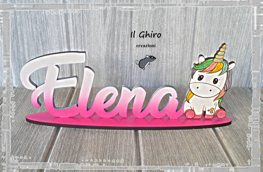 Nome in Legno Dipinto con Unicorno
